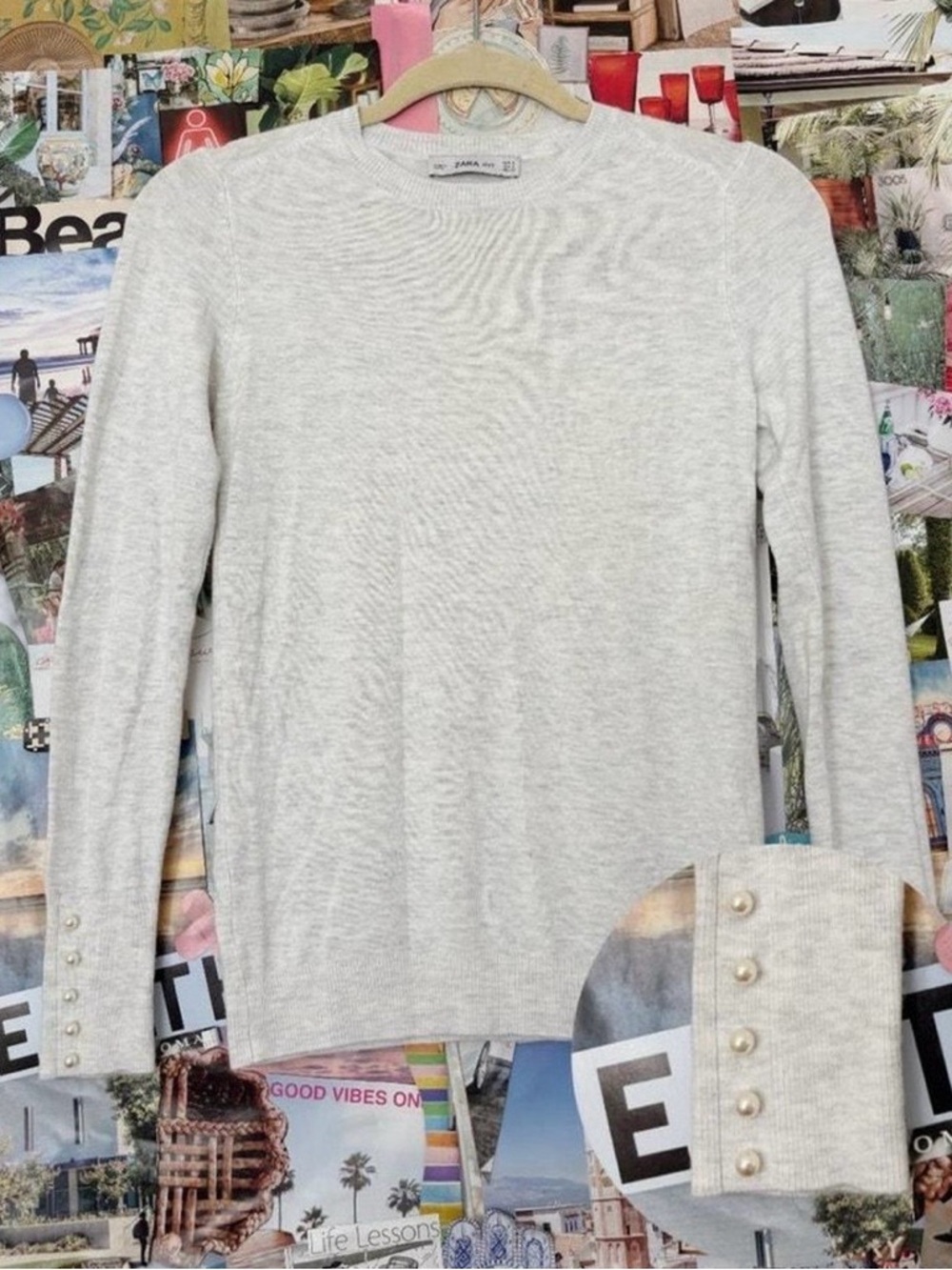 Zara Light Gray Knit Crew Sweater